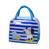 Geanta Termoizolanta pentru Copii, Vivimall, 23x13x19 cm, Model Imprimeu Catel, din Folie de Aluminiu si Panza Oxford, Albastru/Alb - vivimall.ro