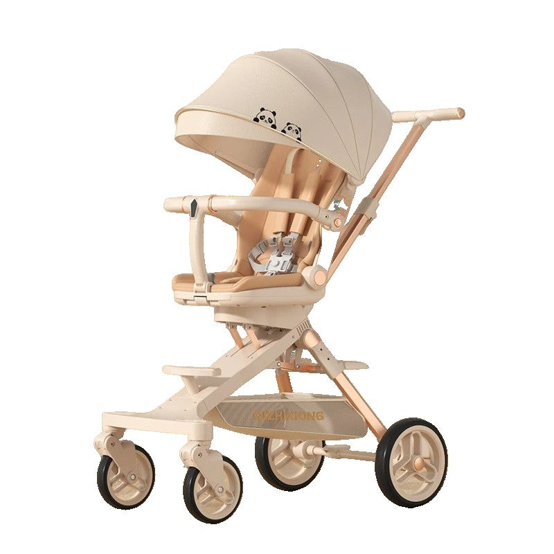 Carucior Sport Vivimall 3in1, 6-36 Luni, Pliabil, Tavita pentru Masa, Pat de Dormit, Centura de Siguranta, Roti 360 Grade, Reversibil, Parasolar, Maner Reglabil, 64 x 35 x 100 cm, Panda, Crem - vivimall.ro