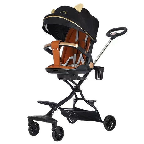 Carucior Sport Flippy 3in1, 6-36 Luni, Reversibil, Pliabil, Tavita pentru Masa, Pozitie de Somn, Centura de Siguranta, Roti 360, Suport Pahar, Copertina pentru Soare, 32x63x95cm, Negru, Model Pisicute - vivimall.ro