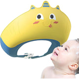 Casca de Dus, Vivimall, Previne Scurgerea Apei si Samponului pe Fata, 0-12 Ani, Ajustabila, din TPE+PP, 20 x 23 cm, Model Unicorn, Galben/Albastru - vivimall.ro