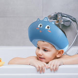 Casca de Dus, Vivimall, Previne Scurgerea Apei si Samponului pe Fata, 0-12 Ani, Ajustabila, din TPE+PP, 20 x 23 cm, Model Unicorn, Albastru - vivimall.ro