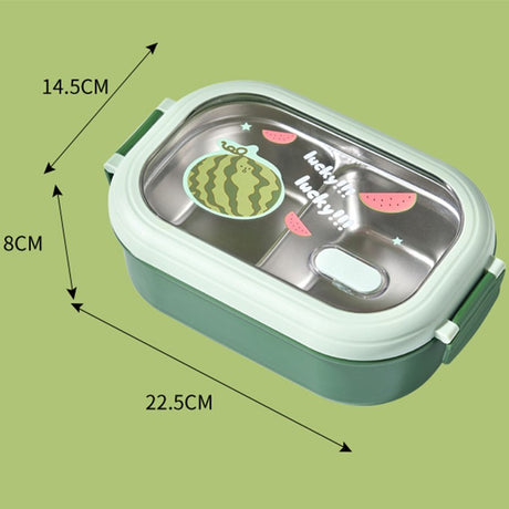 Caserola Container pentru Pranz, Vivimall, Caserola LUNCH BOX pentru Studenti, din Plastic PP, pentru Scoala, Compartiment Metalic in Interior, 22.5 x 14.5 x 8 cm, Verde - vivimall.ro