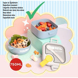 Caserola pentru copii Vivimall, lunch box, 750 ml, doua boluri, lingura, foarfeca din plastic, rezistenta la scurgeri, Albastra - vivimall.ro