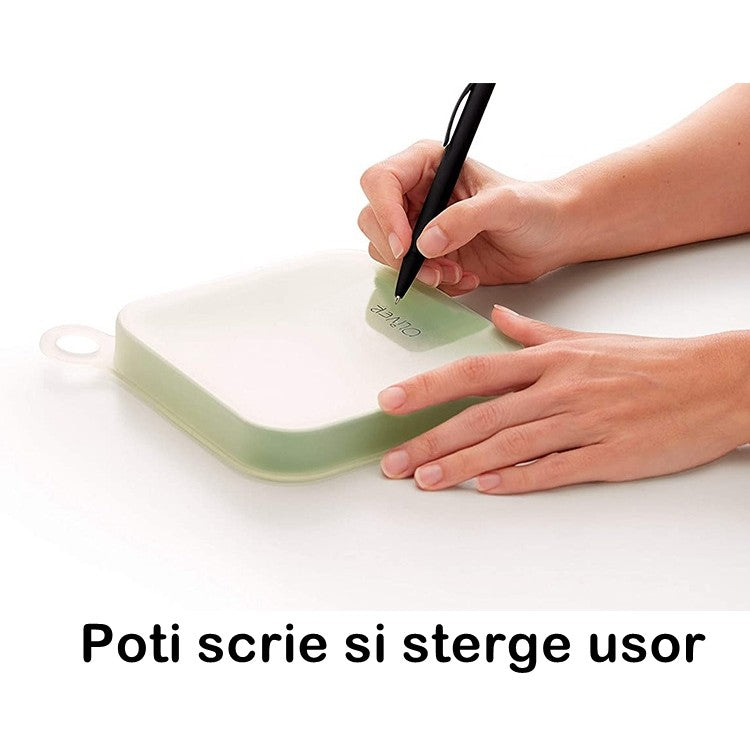 Caserola pentru sandwich Vivimall, din silicon si polipropilena, portabil, usor de curatat, capac anti-scurgere, reutilizabil, 15.5 x 15.5 x 2.5 cm, verde - vivimall.ro