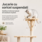 Ansamblu de Joaca pentru Pisici, Flippy, Cat Climbing Frame Multifunctional, cu Platforme, Cusca, Hamac si Scara de Catarare, 49x35x135 cm, Crem - vivimall.ro