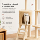 Ansamblu de Joaca pentru Pisici, Flippy, Cat Climbing Frame Multifunctional, cu Platforme, Cusca, Hamac si Scara de Catarare, 49x35x135 cm, Crem - vivimall.ro