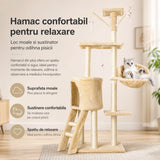 Ansamblu de Joaca pentru Pisici, Flippy, Cat Climbing Frame Multifunctional, cu Platforme, Cusca, Hamac si Scara de Catarare, 49x35x135 cm, Crem - vivimall.ro