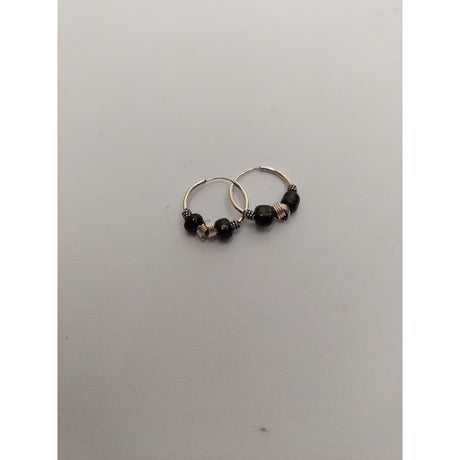 Сребърни обеци 925 креолски 12 мм с черни камъни, Jolie Silver, 1.2G