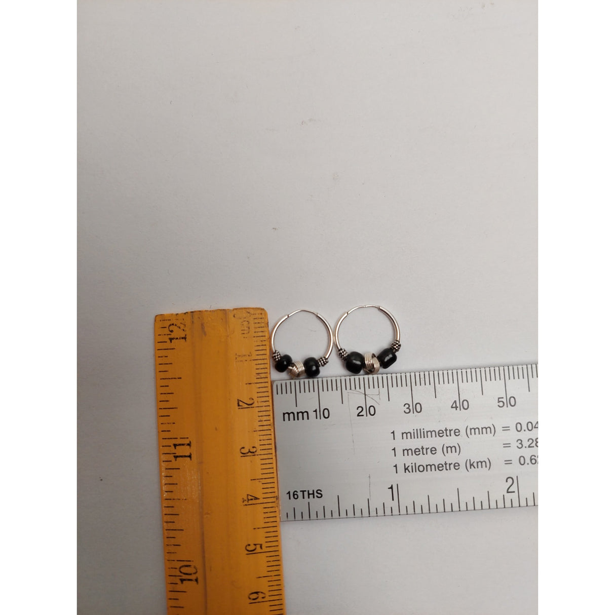 Сребърни обеци 925 креолски 12 мм с черни камъни, Jolie Silver, 1.2G