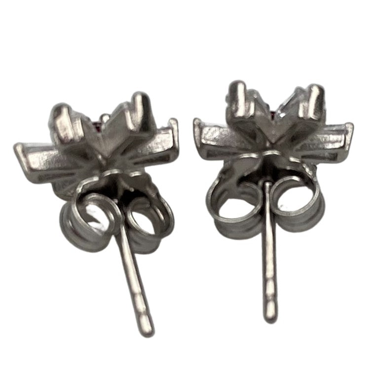 Cercei Argint 925, Floare Cu Zirconii Rosii