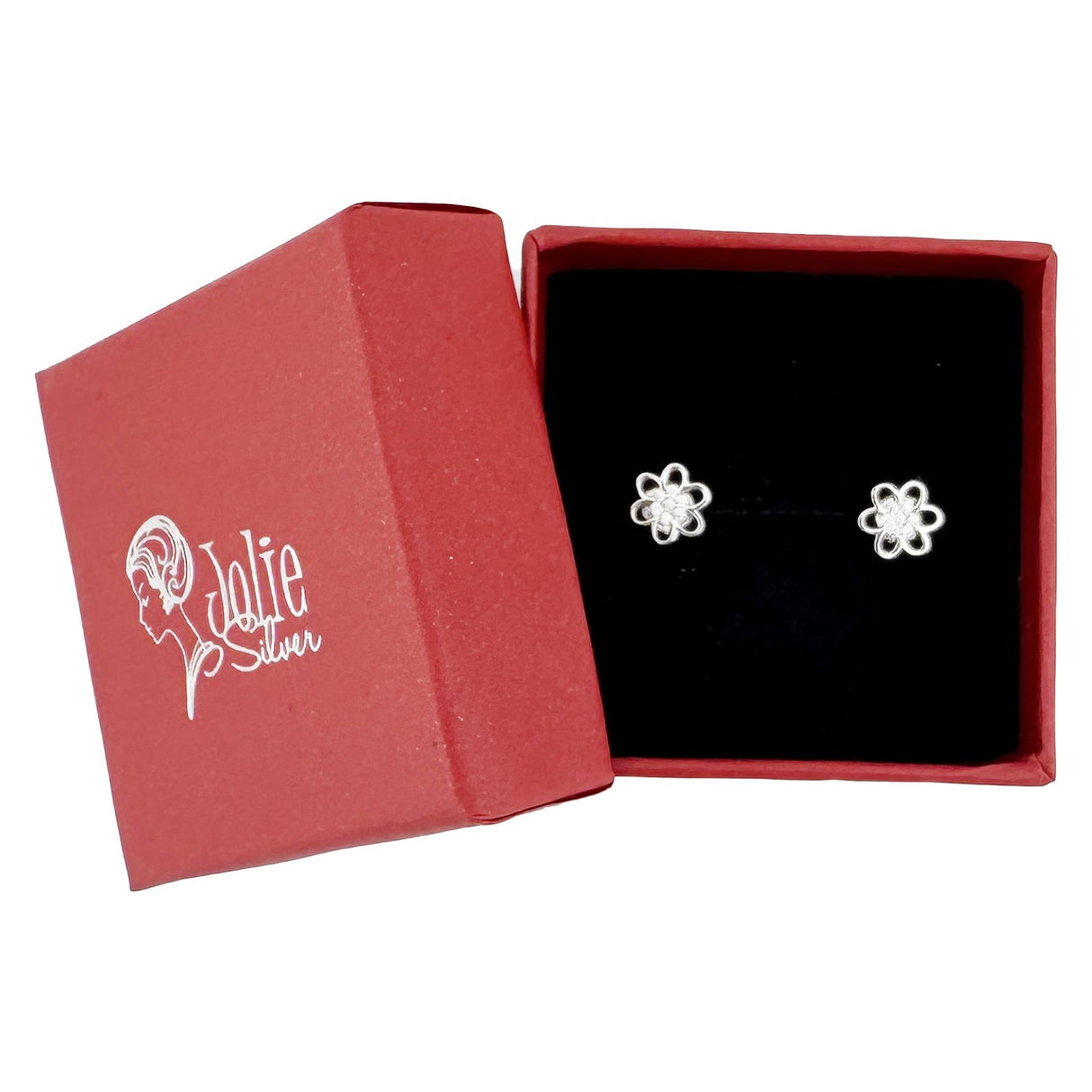 Cercei Dama Copii, Jolie, Argint 925, Model Floare cu Pietricele, 1.5 g, Argintiu - vivimall.ro