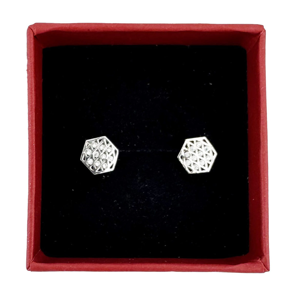 Cercei Dama Copii, Jolie, Argint 925, Model Romb cu Pietricele, 1.5 g, Argintiu - vivimall.ro