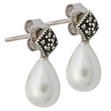 Cercei din Argint 925 cu Perla Ovala si Marcasite