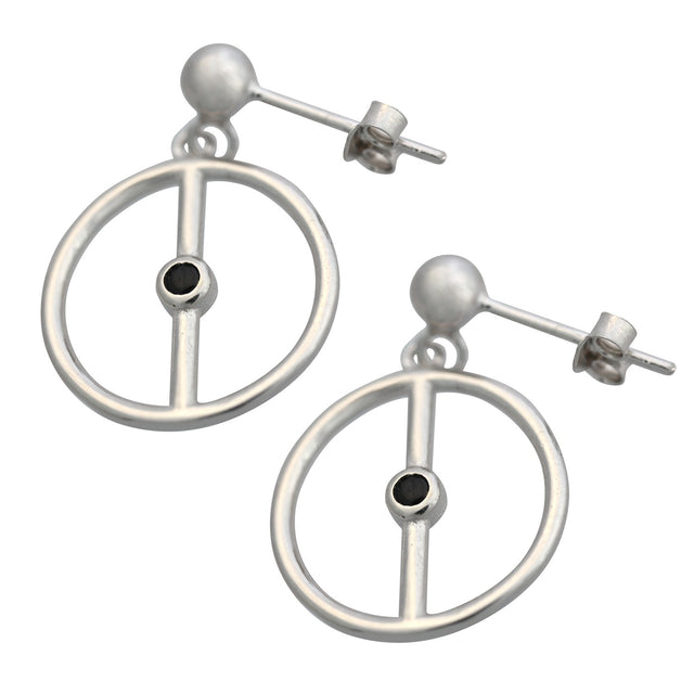 Cercei din Argint 925, model Cerc cu Onix - vivimall.ro