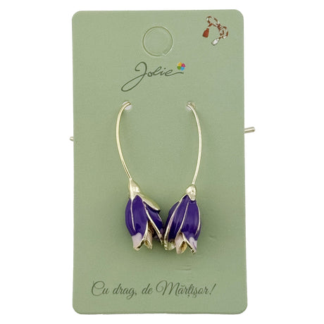 Cercei Dama de Primavara, Jolie, Model Flori Iris, Eleganti si Moderni, 7 x 1 cm per unitate, Mov - vivimall.ro