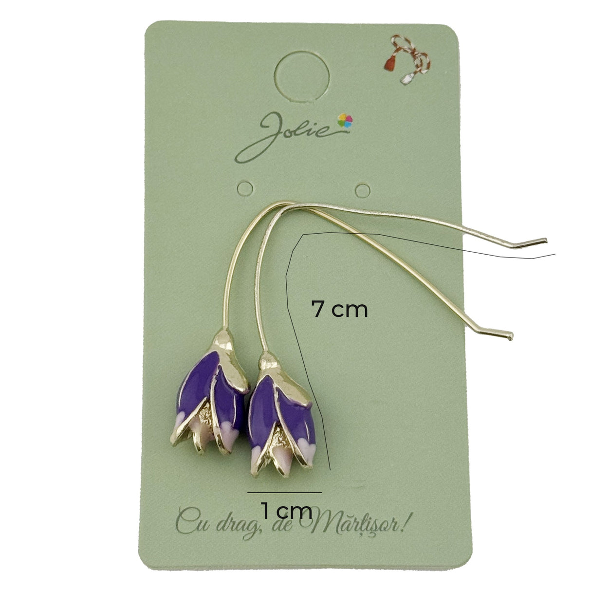 Cercei Dama de Primavara, Jolie, Model Flori Iris, Eleganti si Moderni, 7 x 1 cm per unitate, Mov - vivimall.ro