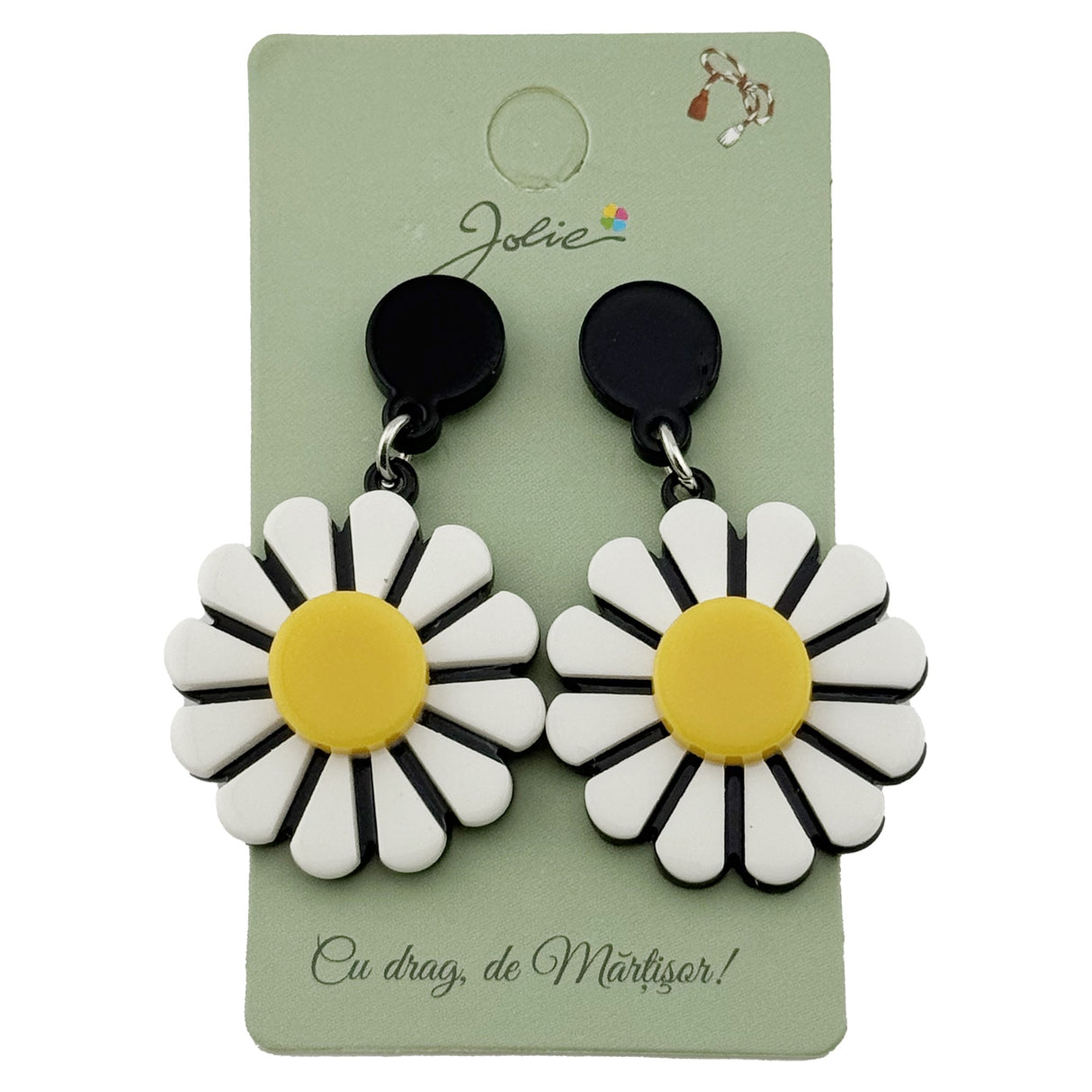 Cercei Dama de Primavara, Jolie, Model Margarete, Eleganti si Moderni,- 4.5 x 2.5 cm per unitate, Galben/Alb - vivimall.ro