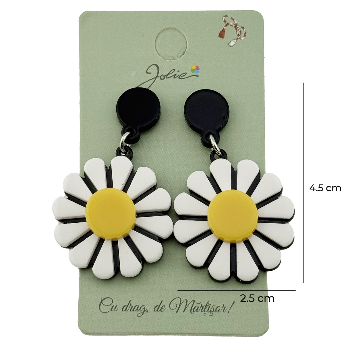 Cercei Dama de Primavara, Jolie, Model Margarete, Eleganti si Moderni,- 4.5 x 2.5 cm per unitate, Galben/Alb - vivimall.ro