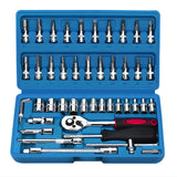 Chei tubulare Set 46 de Piese, Vivimall, Trusa Scule de Reparatii Auto, Prelungitoare Rigid si Flexibil, Articulatie Cardanica, Antrenor de Forta Glisant, Adaptoare, Maner pentru Surubelnita, 23 x 12 x 4 cm, 1.9 kg, Cutie Albastra - vivimall.ro