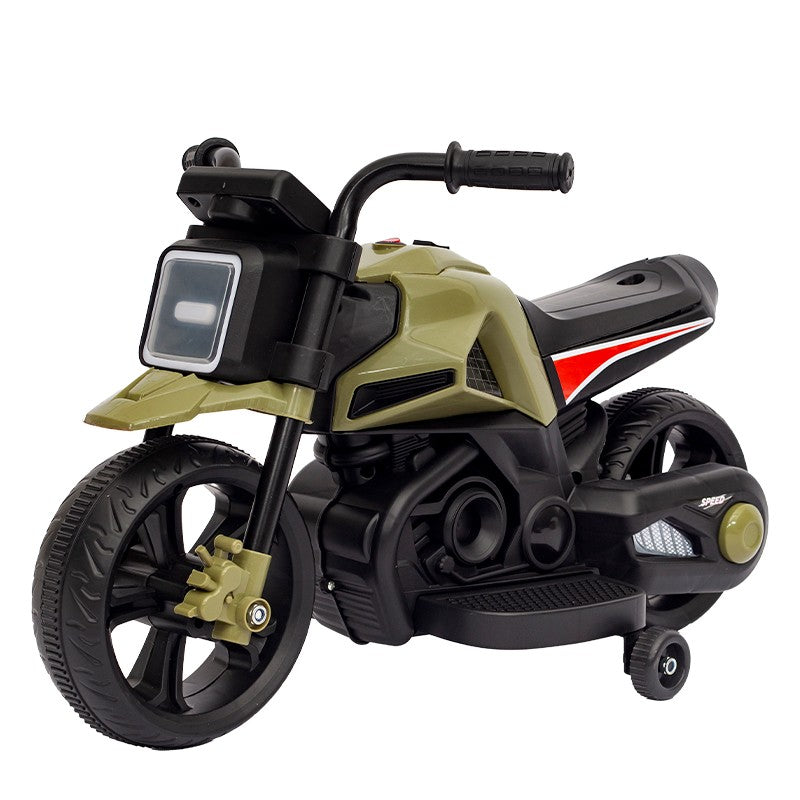 Motocicleta Electrica Cu 2 Roti Mari Si 2 Roti Ajutatoare, Acumulator Incarcare, Anti-Rasturnare, Lumini, Muzica, Motor:380, Baterie 6V4.5, 4.5 Kg, 3 Ani+, Verde
