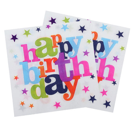 Set 10 Servetele de Masa, Vivimall, Colectia Happy Birthday, 32 x 32 cm, din Hartie, Multicolor - vivimall.ro