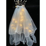 Voal Luminos cu Coronita, Vivimall, Lumina Alb Cald, pentru Serbari Copii, Petrecerea Burlacitelor, Marime universala, Lumina LED, Alb - vivimall.ro