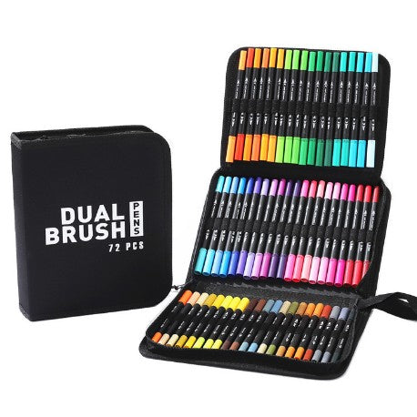 Set Carioci Pe Baza De Apa, 2 In 1, Pentru Pictura, Caligrafie, 72 Culori, Penar Negru, Corp Carioca Negru