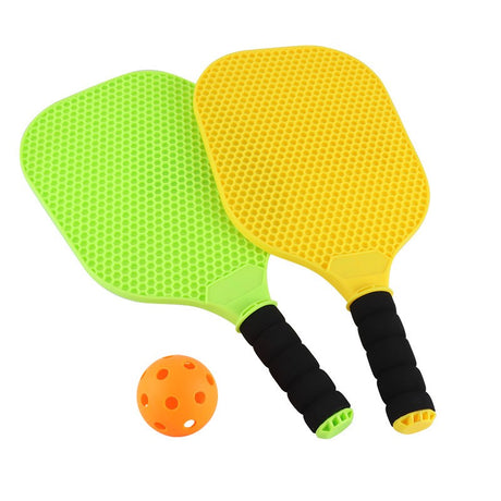 Set Joc de Ping-Pong, Vivimall, 2 Palete, 1 Minge, + 6 Ani, 37.5 x 18 x 3 cm, Galben/Verde - vivimall.ro