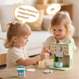 Aparat de Cafea pentru Copii, Flippy, Espressor de Cafea pentru Copii, Jucarie din Lemn, Set Barista din 10 Piese, 15 x 12.2 x 21.5 cm, Verde/Bej - vivimall.ro