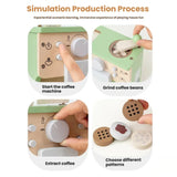 Aparat de Cafea pentru Copii, Flippy, Espressor de Cafea pentru Copii, Jucarie din Lemn, Set Barista din 10 Piese, 15 x 12.2 x 21.5 cm, Verde/Bej - vivimall.ro