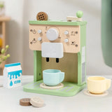 Aparat de Cafea pentru Copii, Flippy, Espressor de Cafea pentru Copii, Jucarie din Lemn, Set Barista din 10 Piese, 15 x 12.2 x 21.5 cm, Verde/Bej - vivimall.ro
