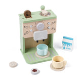 Aparat de Cafea pentru Copii, Flippy, Espressor de Cafea pentru Copii, Jucarie din Lemn, Set Barista din 10 Piese, 15 x 12.2 x 21.5 cm, Verde/Bej - vivimall.ro