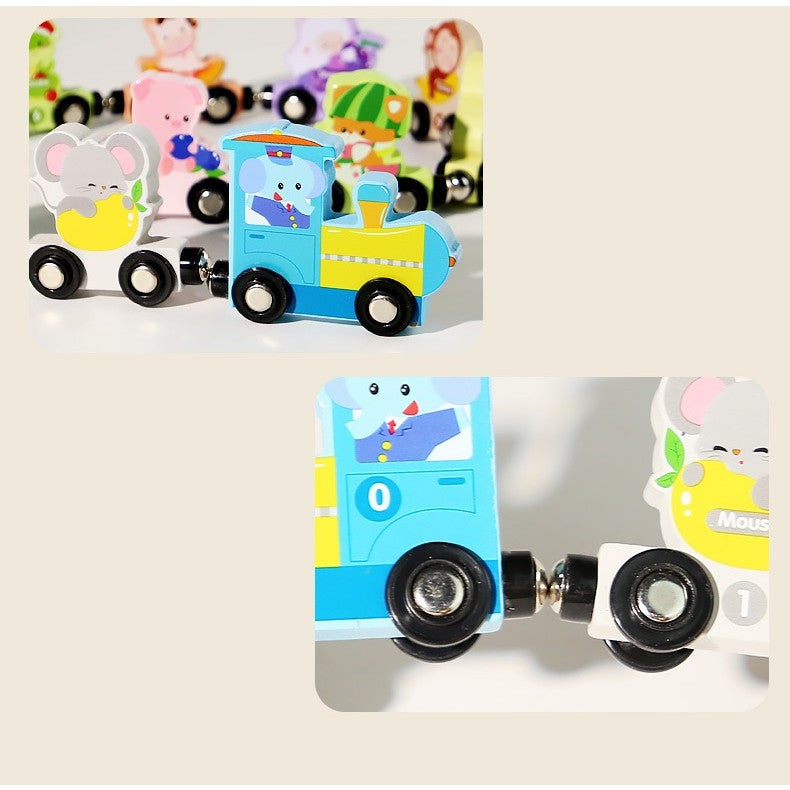 Trenulet Magnetic, Flippy, din Lemn, Model Zoo, 12 Animale, +3 Ani, Jucarie de Asamblat, Multicolor - vivimall.ro