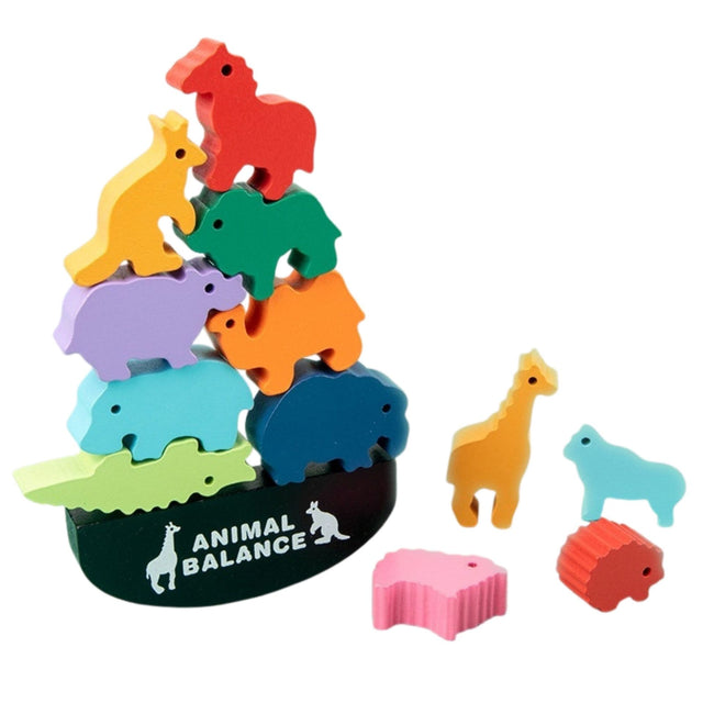 Jucărie Montessori Flippy Animal Balance din lemn cu 12 animale colorate, vedere de ansamblu, 3 ani+