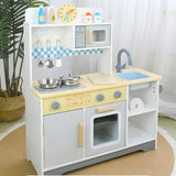 Bucatarie Multifunctionala pentru Copii, Flippy, Stil Montessori, Set Complet din Lemn, Include Plita, Cuptor, Chiuveta, Spatiu de Depozitare, 76.6 x 69 cm, Gri/Multicolora - vivimall.ro