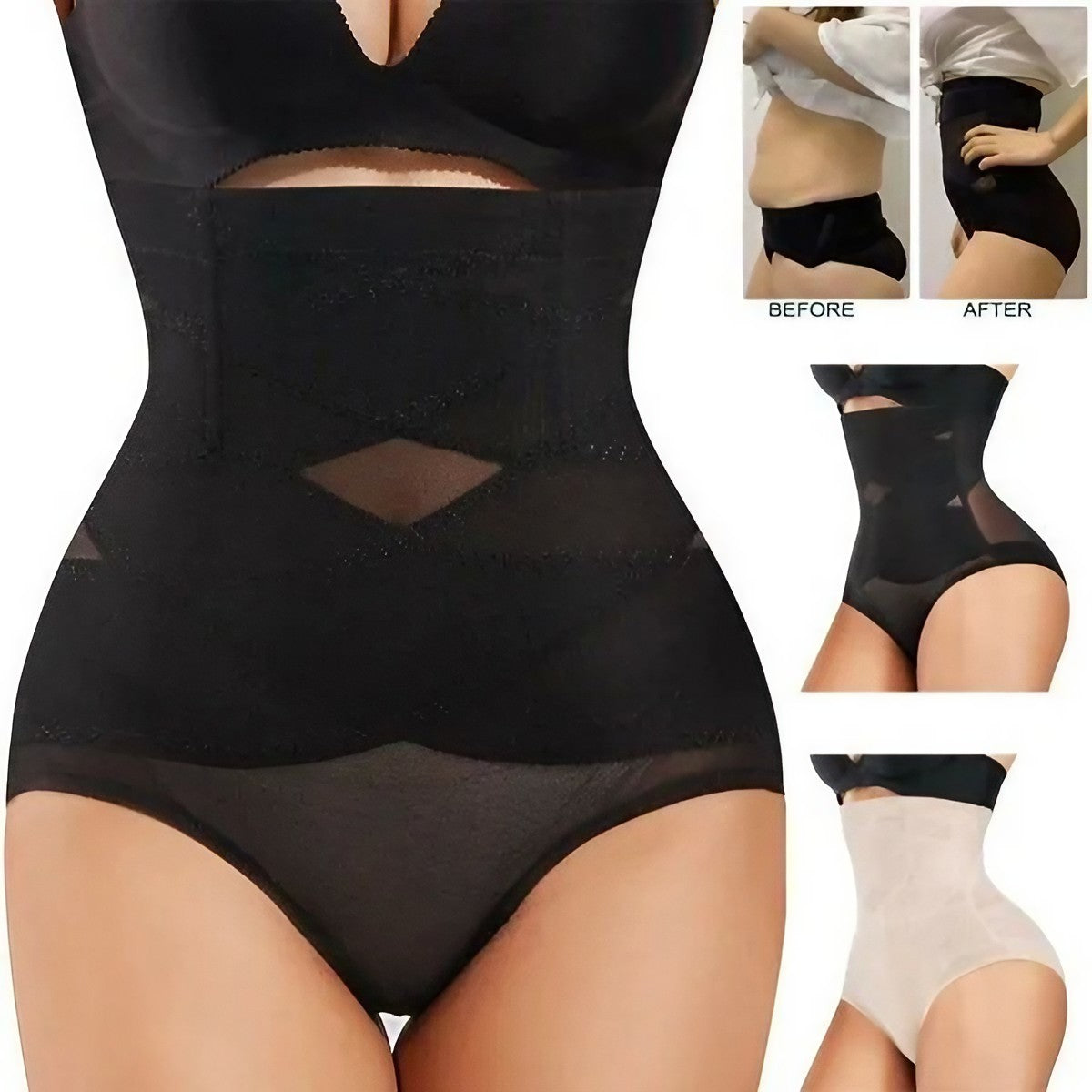 Lenjerie Modelatoare pentru Abdomen, Vivimall, cu Talie Inalta si Corset, Negru, Push-Up, Marimea L - vivimall.ro