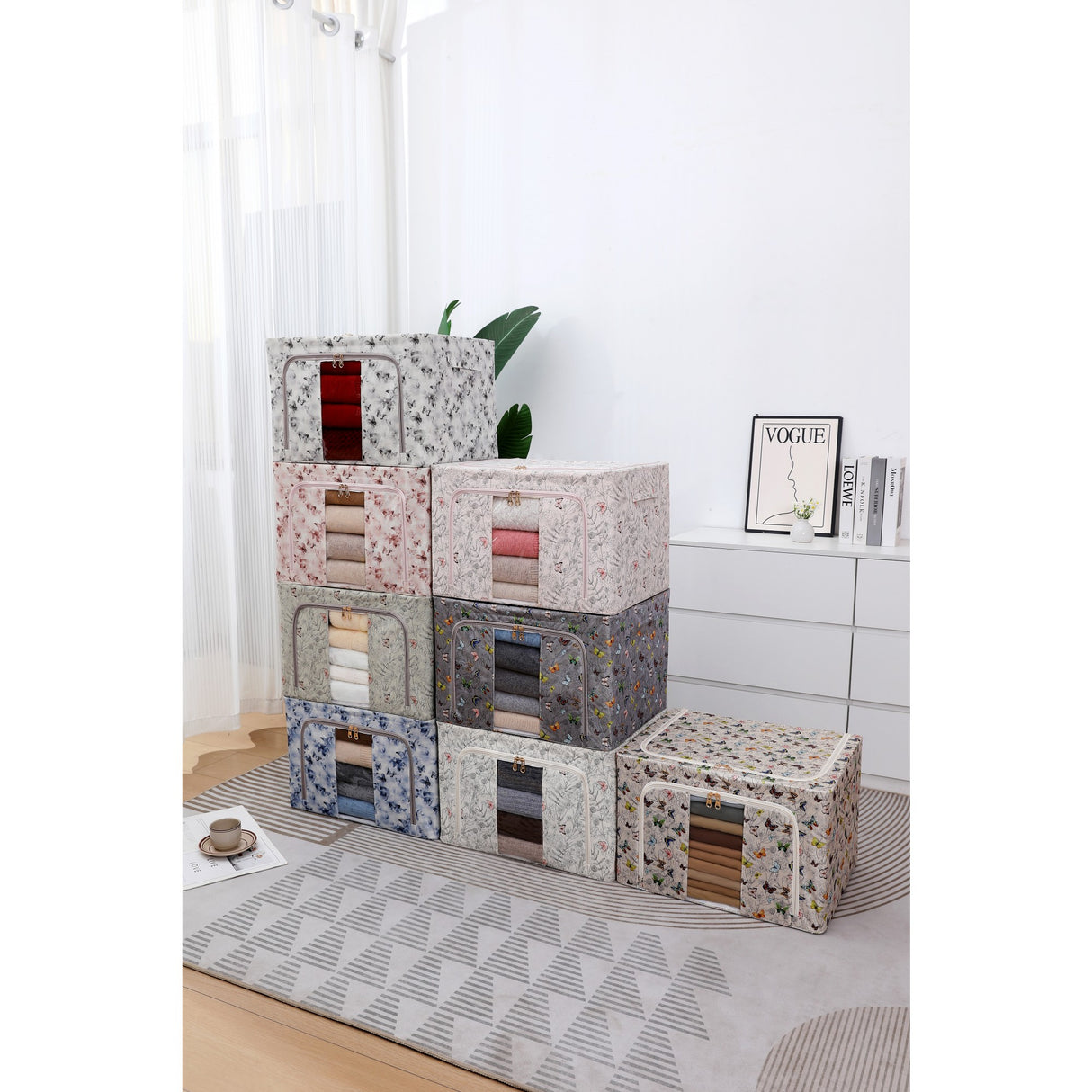 Cutie Depozitare, 66L, Din Material Textil, Pentru Haine Si Lenjerii, Model Fluturasi