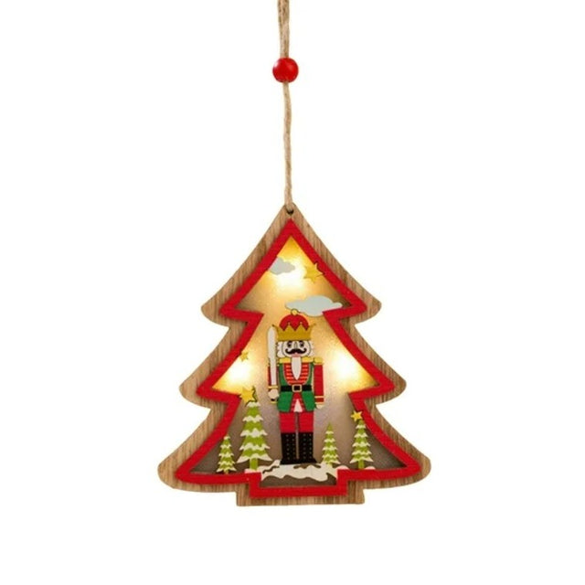 Ornament de Brad, Flippy, cu Lumini LED, din Lemn, Figurina Spargatorul de Nuci, Model Brad, Multicolor - vivimall.ro