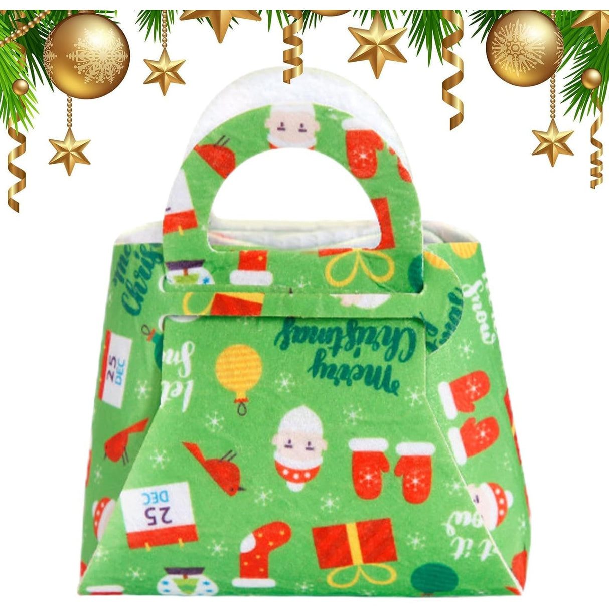 Geanta pentru Copii, Vivimall, Pliabila, pentru Cadouri de Craciun, din Panza Netesuta, 13 x 12 x 6 cm, Verde - vivimall.ro