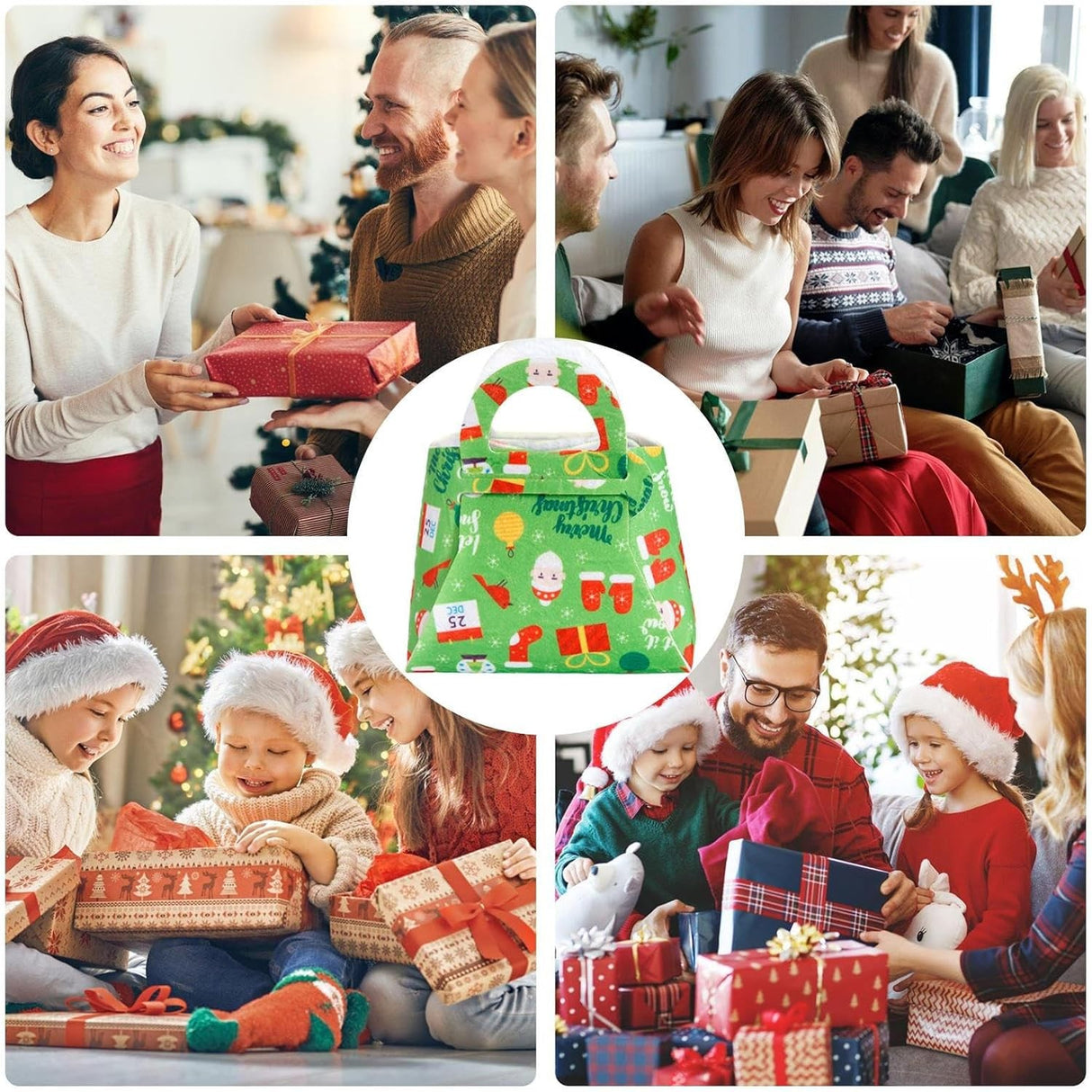 Geanta pentru Copii, Vivimall, Pliabila, pentru Cadouri de Craciun, din Panza Netesuta, 13 x 12 x 6 cm, Verde - vivimall.ro