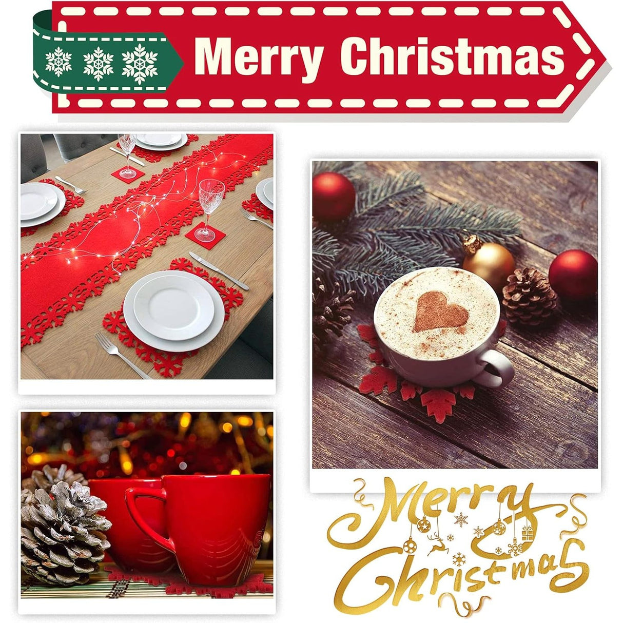 Set 12 Servete pentru Masa si Suporturi de Pahare/Tacamuri, Vivimall, 4 Servete 25x35 cm, 4 Suporturi de 13x15 cm, 4 Suporturi de 9.3x10.5 cm, Verde-Rosu - vivimall.ro