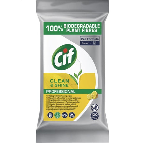 CIF Professional Clean&Shine – Servetele Umede de Curatare Multifunctionale Biodegradabile, 100 buc - vivimall.ro