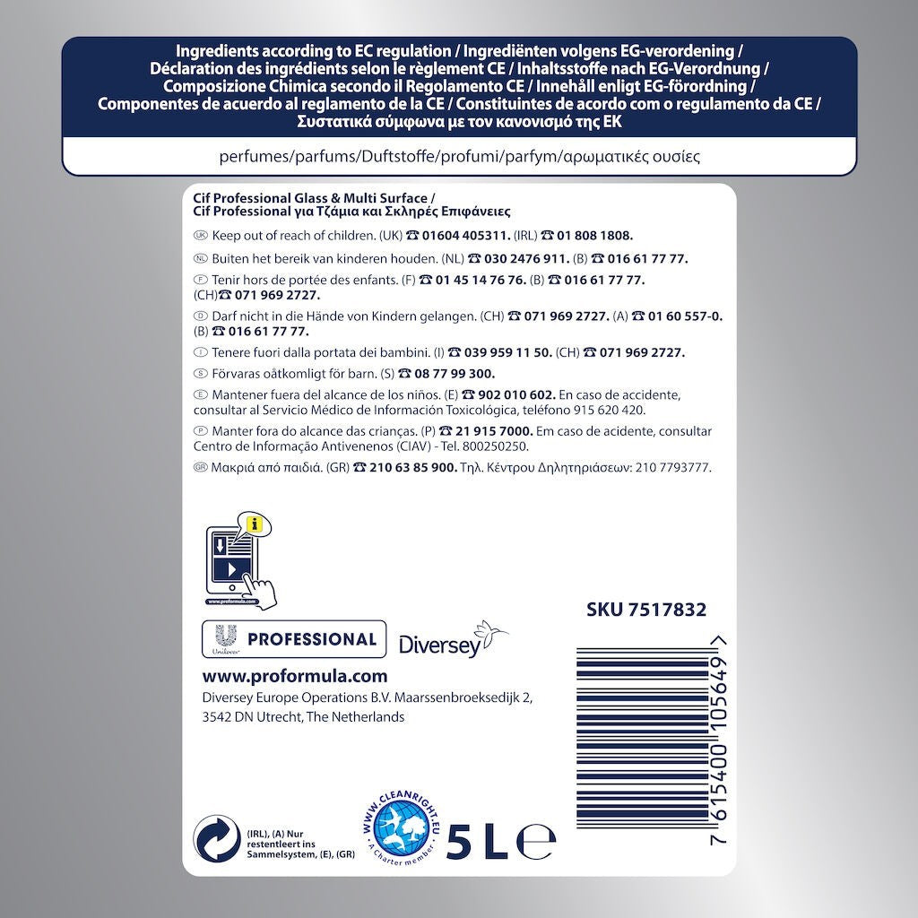 CIF Professional Glass & Multi Surface – Detergent Geamuri si Suprafete 5 L - vivimall.ro