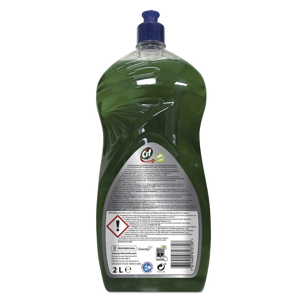 Pachet CIF Professional Lemon – Detergent Universal pentru Spalarea Manuala a Vaselor, Parfum de Lamaie, 6x2 L - vivimall.ro