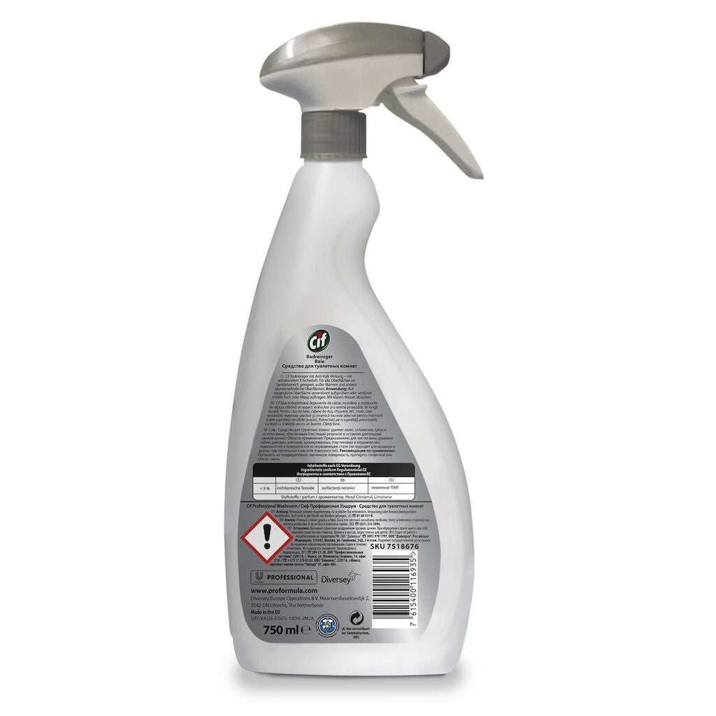 Pachet CIF Professional Washroom – Detergent si Detartrant pentru Suprafetele din Baie, 6×0,75 L - vivimall.ro