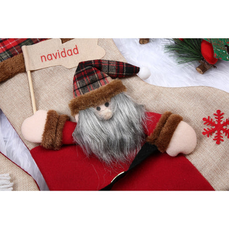 Ciorap Cadouri,Flippy,cu model Mos Craciun,crem, marimea 20x40 cm, textil, interior - vivimall.ro