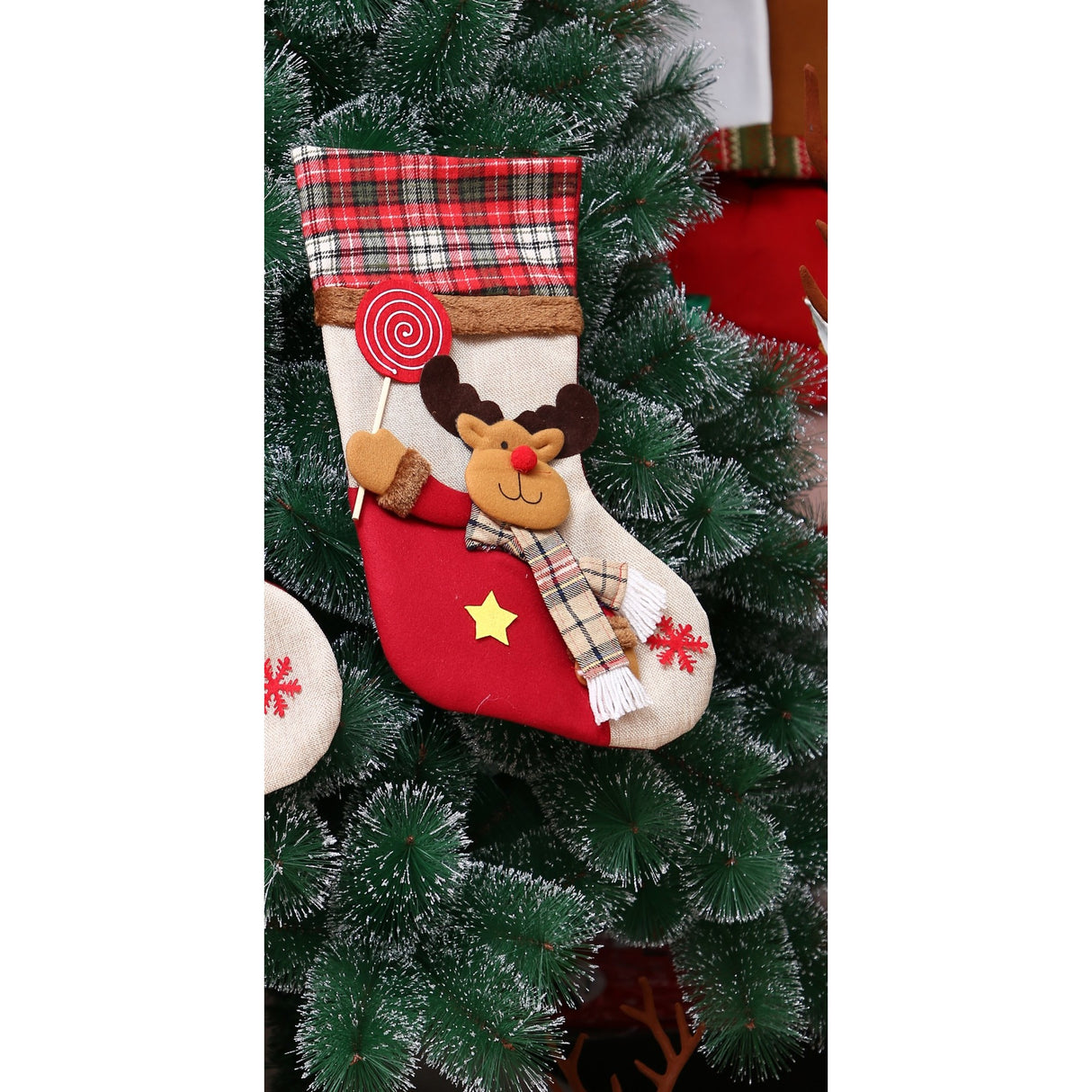 Ciorap Cadouri,Flippy,cu model Mos Craciun,crem, marimea 20x40 cm, textil, interior - vivimall.ro