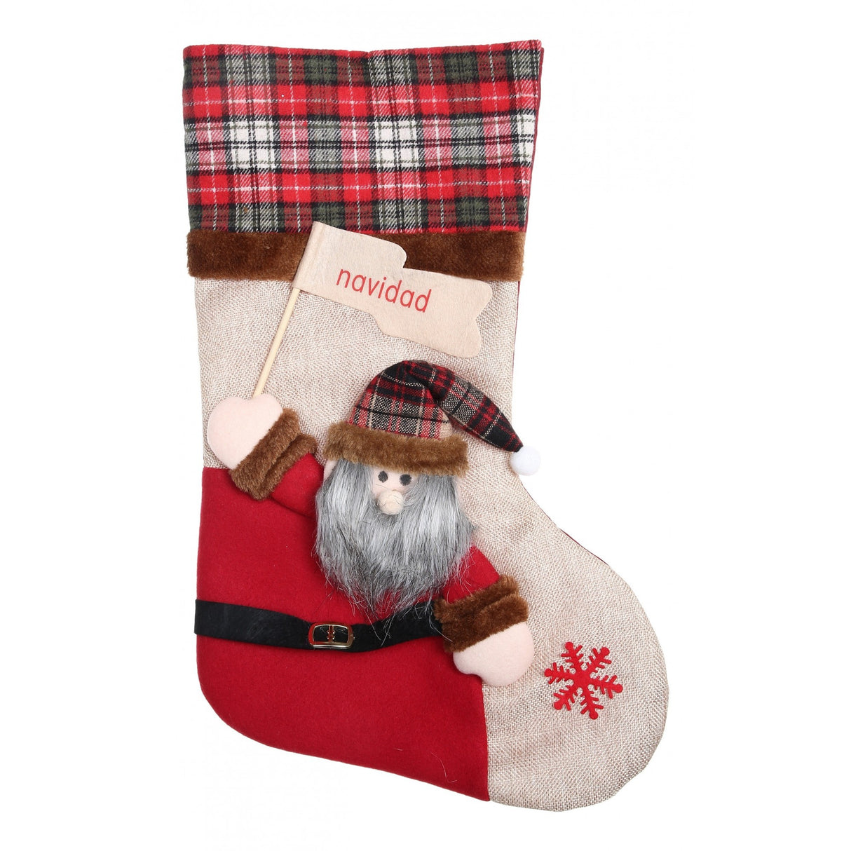 Ciorap Cadouri,Flippy,cu model Mos Craciun,crem, marimea 20x40 cm, textil, interior - vivimall.ro