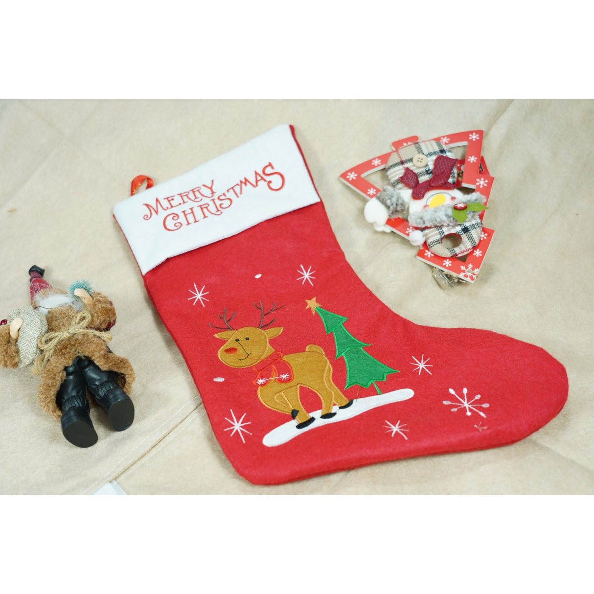 Ciorap Cadouri,Flippy,cu model ren,rosu, marimea 19x38 cm, textil, interior - vivimall.ro