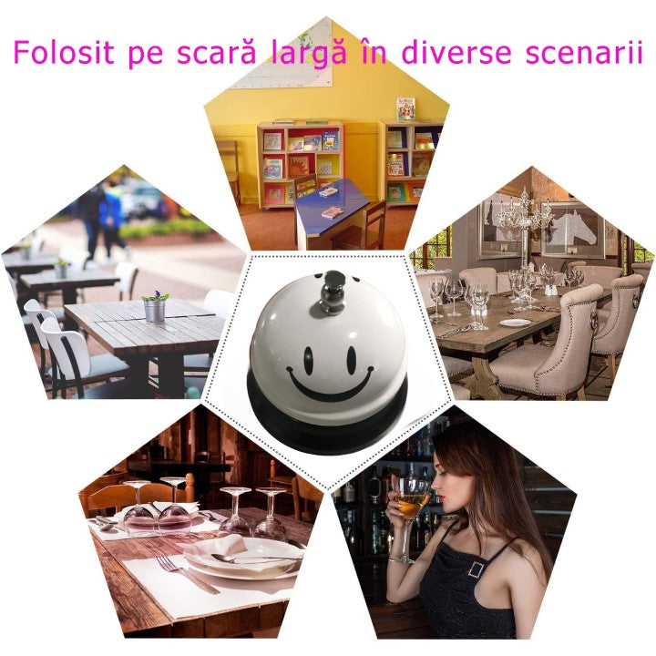 Clopotel Metalic Multifunctional, Cu Imprimeu Smiley Face, Receptie, Restaurant, Cafenele
